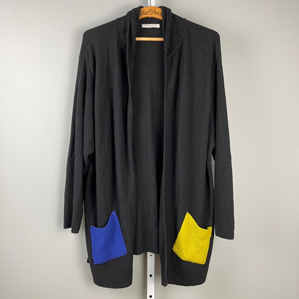 Margaret Winters Cardigan Sweater Womens XL‎ Black Artsy Lagenlook Fun